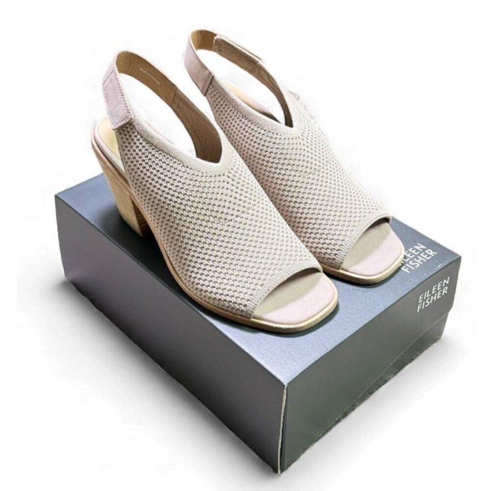 Eileen Fisher Avil Suede Stretch Woven Peep Toe Heels Blush 9 New in Box - Picture 10 of 10